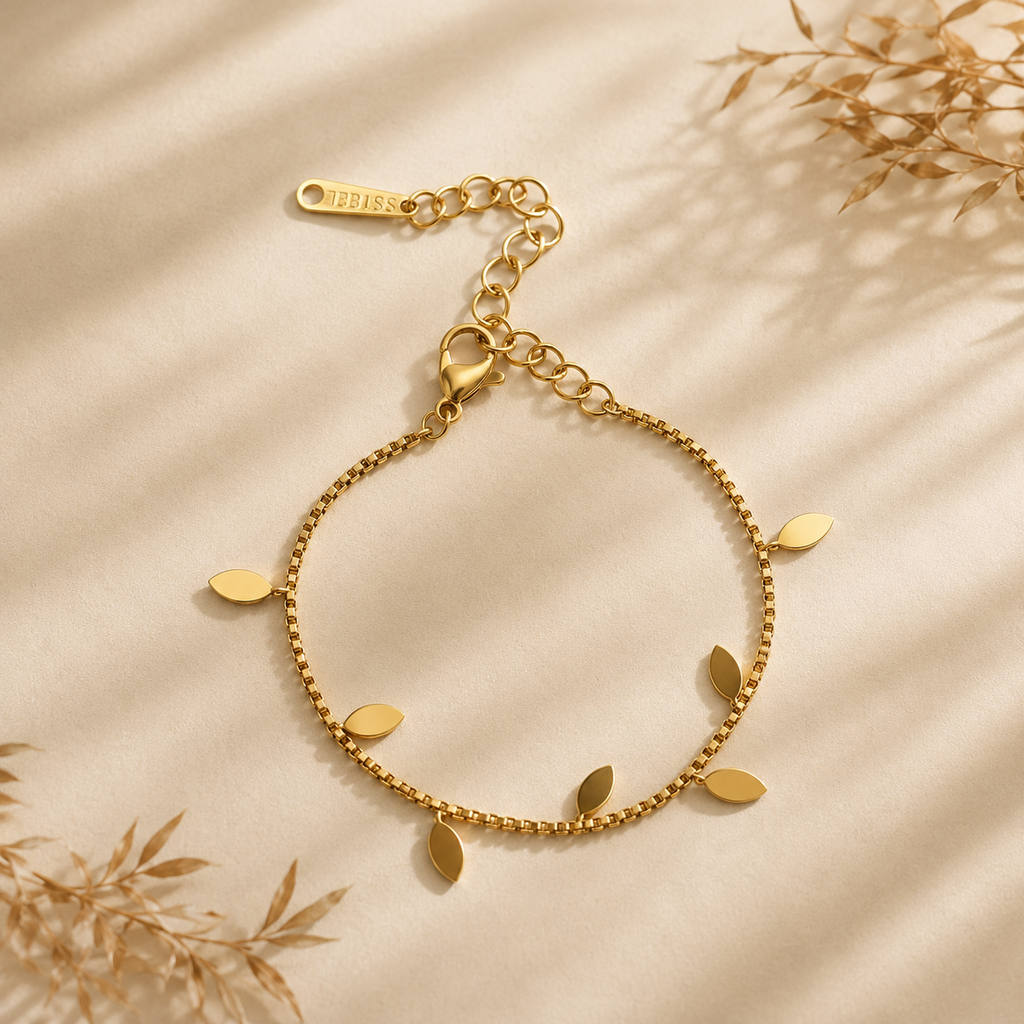 Minimal Leaf Charm Bracelet