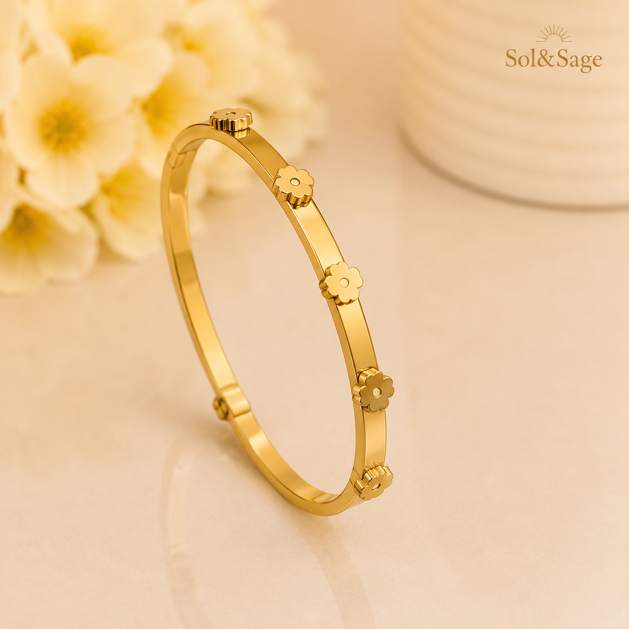 Gold Flower Cuff Bracelet – Sol&Sage