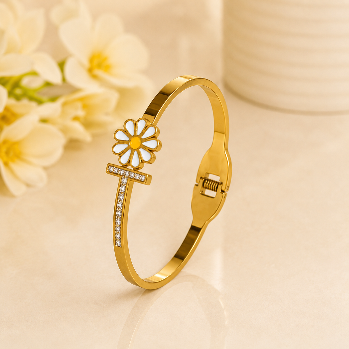 Daisy & Crystal Open Cuff Bracelet