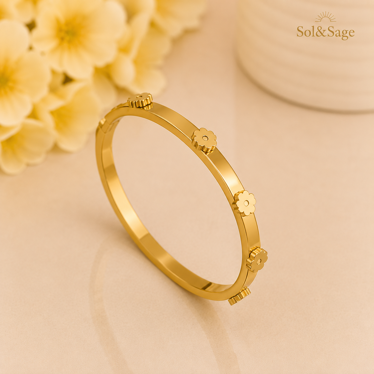 Gold Flower Cuff Bracelet – Sol&Sage