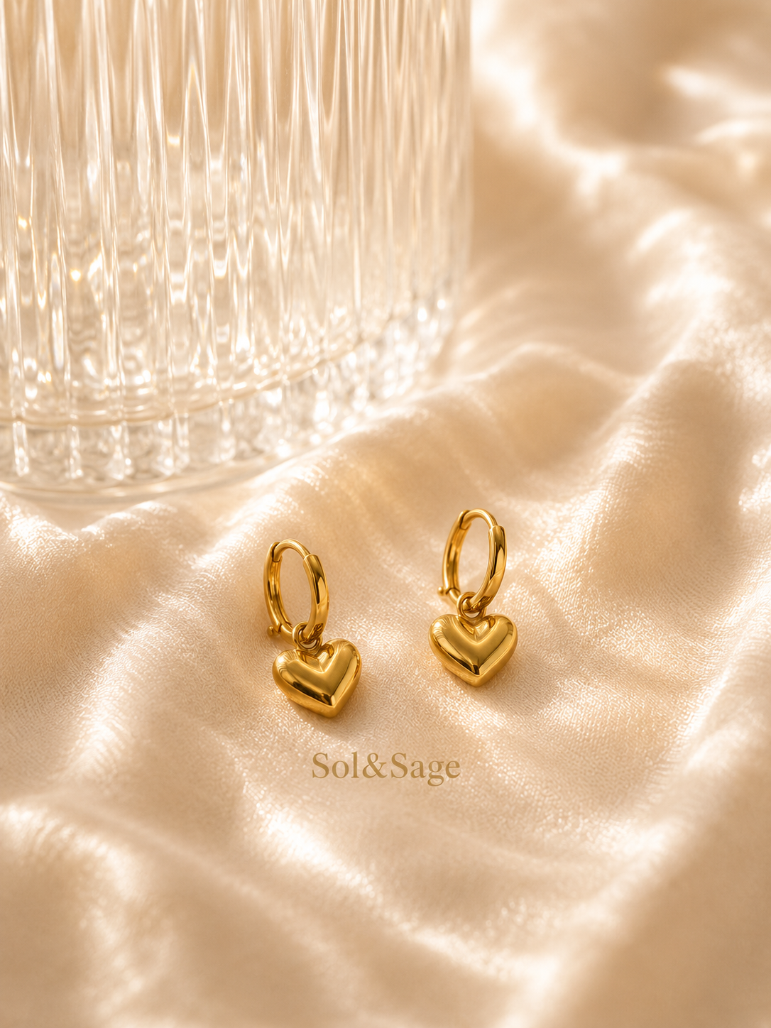 Gold Heart Charm Hoop Earrings –Sol&Sage