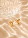 Gold Ribbon Bow Drop Stud Earrings –Sol&Sage