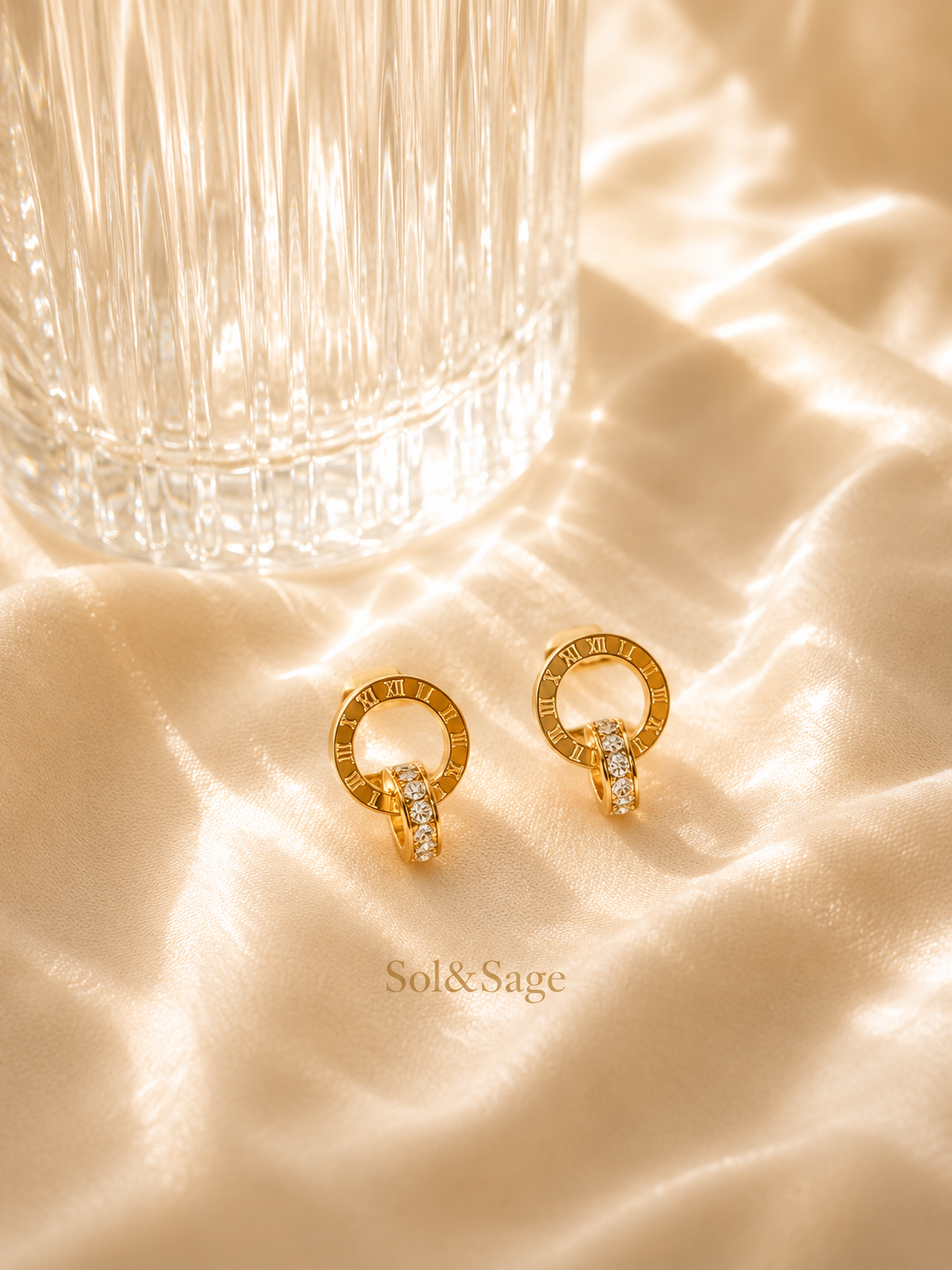 Roman Numeral Crystal Hoop Earrings –Sol&Sage